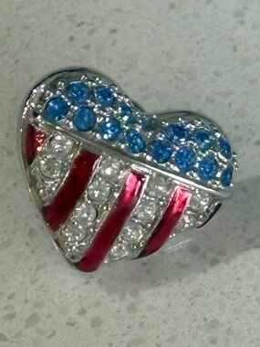 Swarovski Patriotic Heart Crystal Pin in Red, Blue & Clear